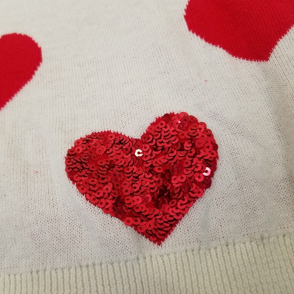 Gap Kids size XL Sequin Heart Sweater Red Ivory - Picture 3 of 8
